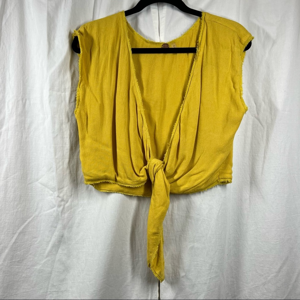 free people one mustard yellow front tie crop top